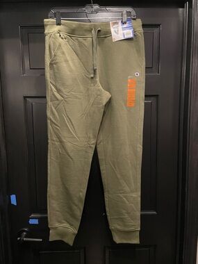 Champion Olive Green Men's Jogger Sweatpants with Orange Logo Accent